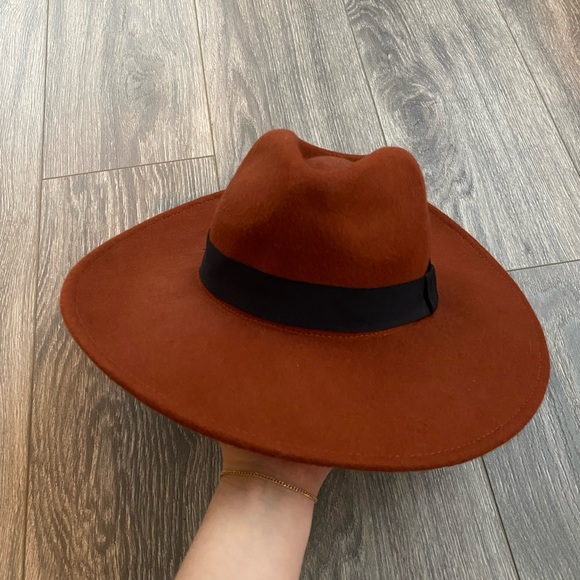 NWT! 100% Wool Wide-Brim Hat in Rust Orange/Brown main image 7